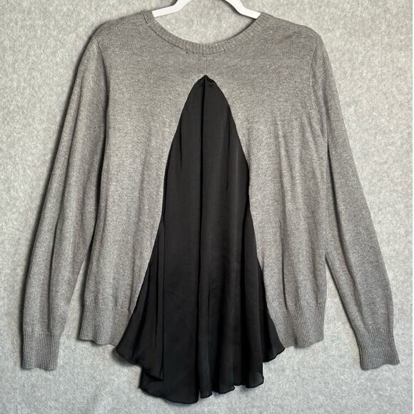 Katherine Barclay Sz L Chiffon Back Drapey Wool Blend Sweater‎ whimsy sheer - Picture 1 of 8
